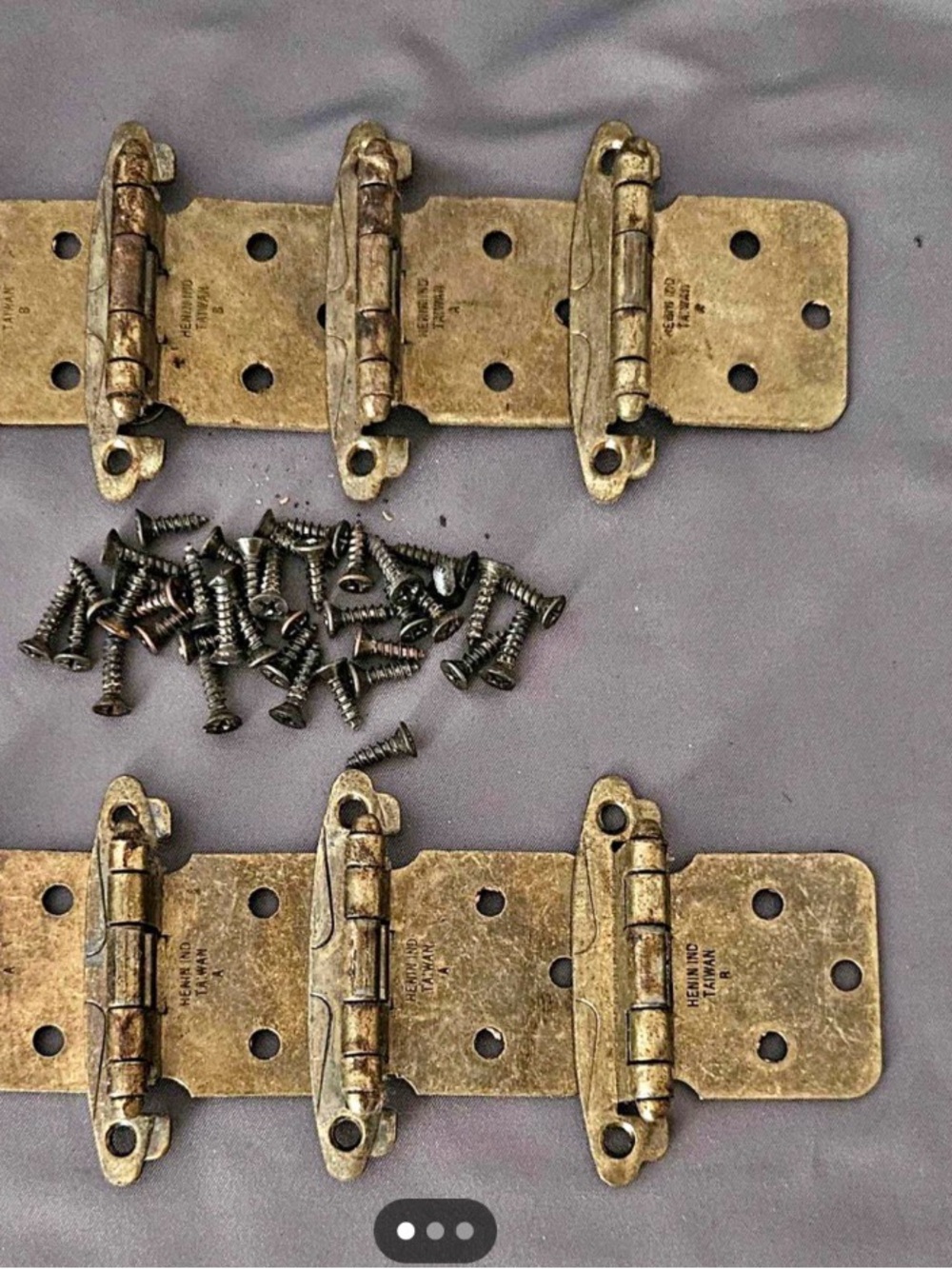 Antique Brass Tone Door Hinges with Screws - Set of 4